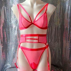 Pink Mesh Dot Lingerie